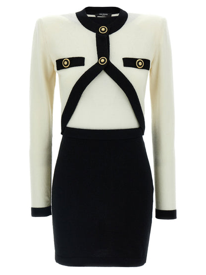 Balmain Filo Leone Catena Dress White/black