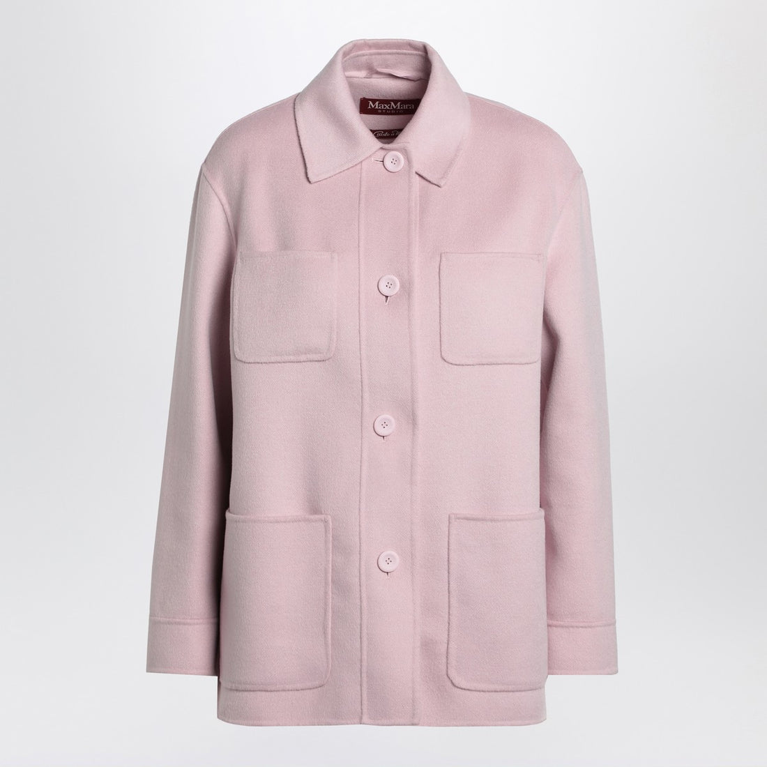 Max Mara Studio Pink Wool Blend Shirt Jacket with Patch Pockets Pink
