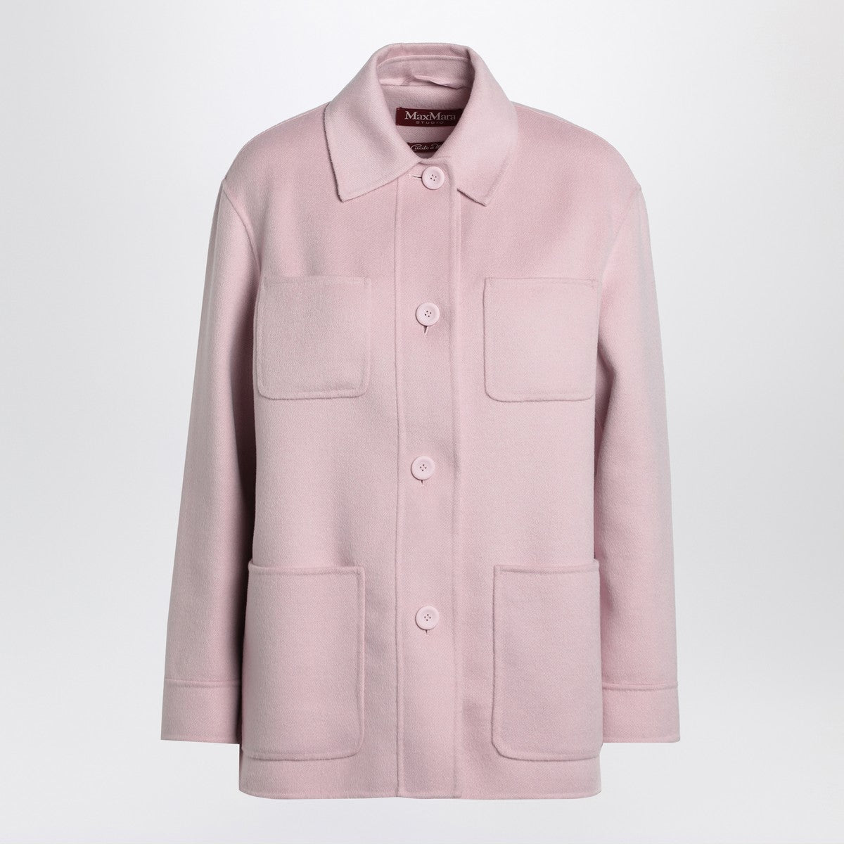 Max Mara Studio Pink Wool Blend Shirt Jacket with Patch Pockets Pink