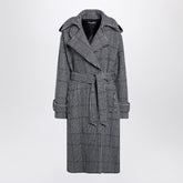 Dolce & Gabbana Houndstooth Wool Double-Breasted Checked Coat Grey
