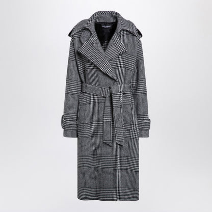 Dolce &amp; Gabbana Houndstooth Wool Double-Breasted Checked Coat Grey