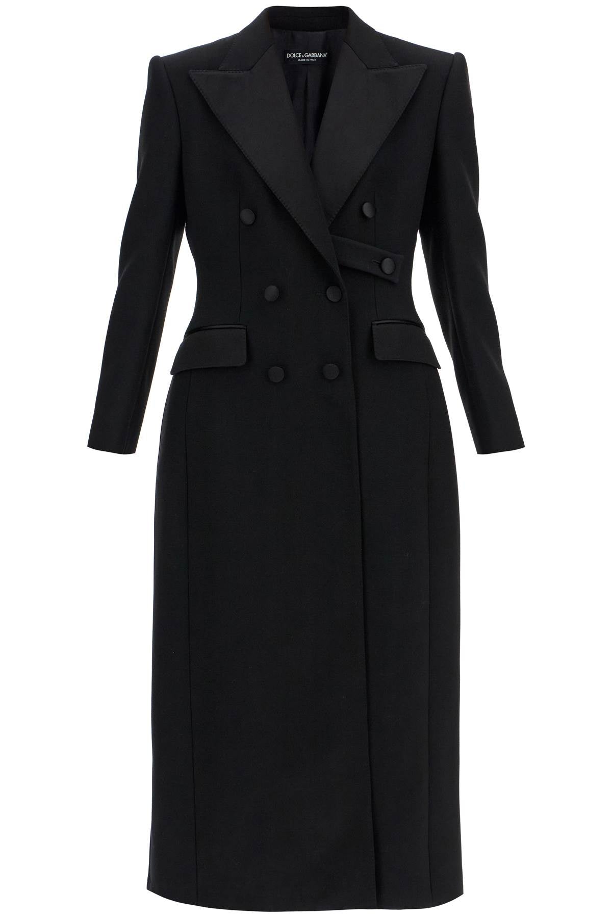 Double-breasted tuxedo-style coat