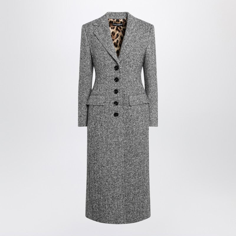 Dolce &amp; Gabbana Single-breasted Chevron Wool Coat Multicolor