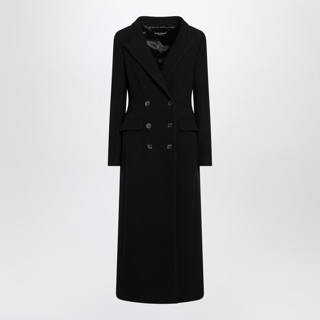 Dolce & Gabbana Long Double-Breasted Black Wool Coat Black