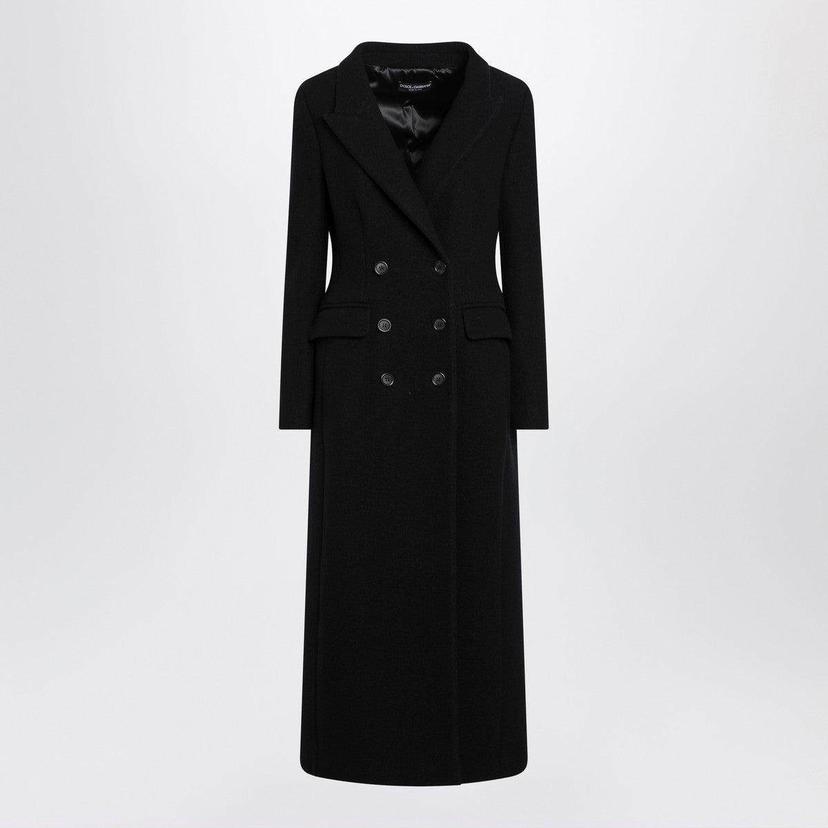 Dolce &amp; Gabbana Long Double-Breasted Black Wool Coat Black