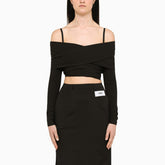 Dolce & Gabbana Black Viscose Boat Neck Cropped Top Black