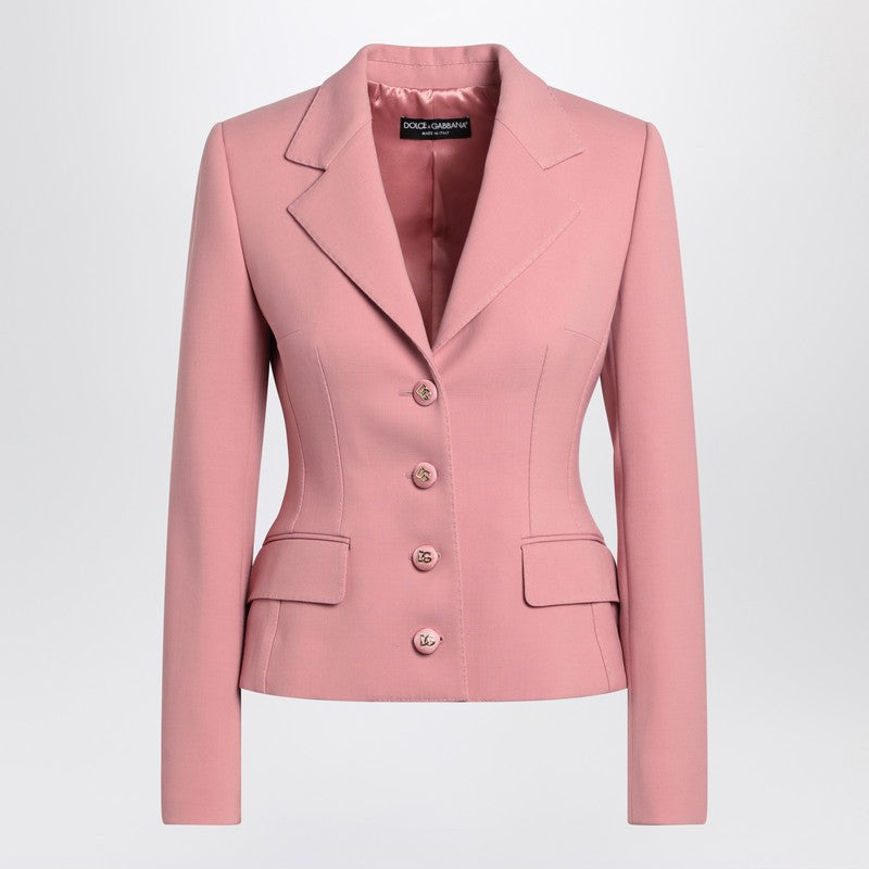 Dolce & Gabbana Single-Breasted Virgin Wool Blazer Pink