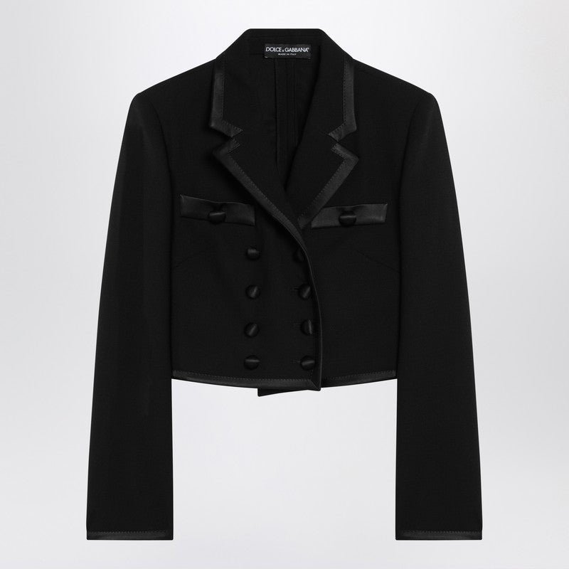 Dolce &amp; Gabbana Cropped Double-Breasted Black Wool Jacket Black