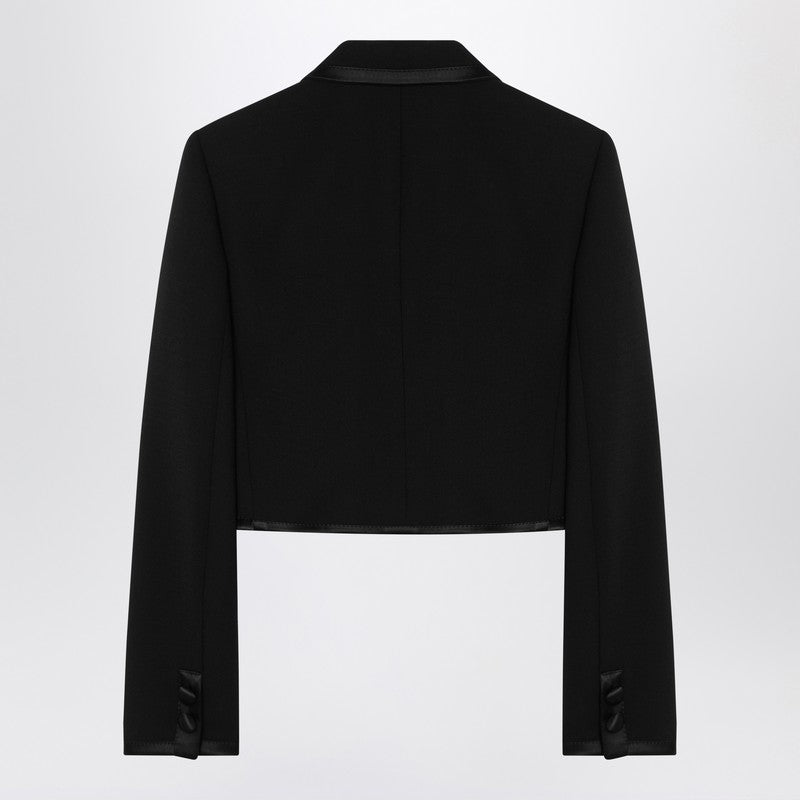 Dolce & Gabbana Cropped Double-Breasted Black Wool Jacket Black