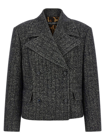 Dolce &amp; Gabbana Striped Wool Blazer White/black