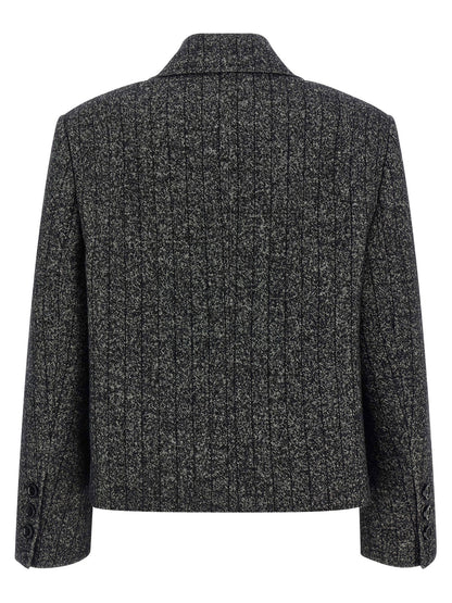Dolce &amp; Gabbana Striped Wool Blazer White/black