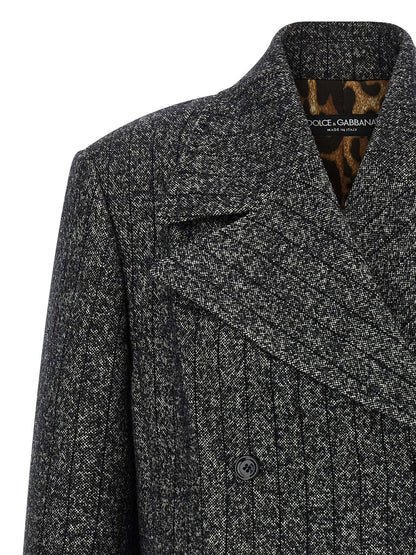 Dolce &amp; Gabbana Striped Wool Blazer White/black