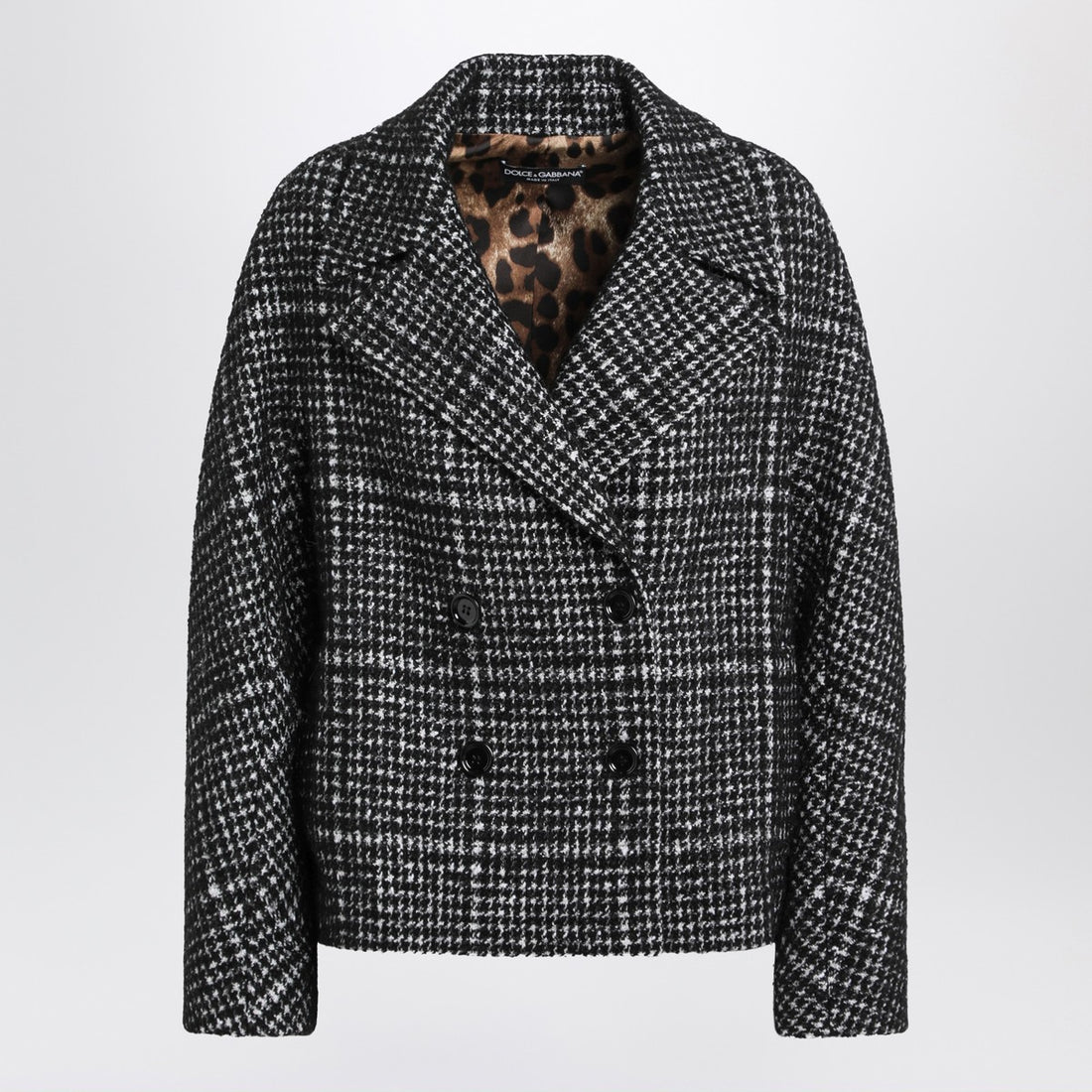 Dolce & Gabbana Black & White Houndstooth Wool Double-Breasted Jacket Grey