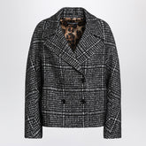 Dolce & Gabbana Black & White Houndstooth Wool Double-Breasted Jacket Grey