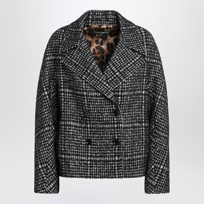Dolce &amp; Gabbana Black &amp; White Houndstooth Wool Double-Breasted Jacket Grey