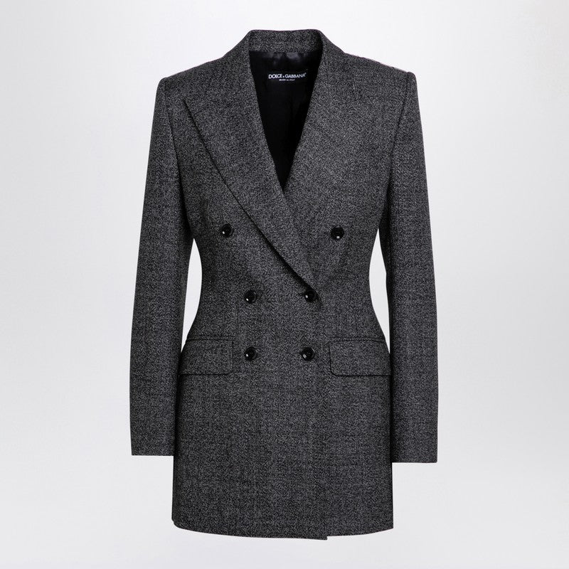 Dolce &amp; Gabbana Anthracite Grey Wool Tweed Double-Breasted Blazer Multicolor