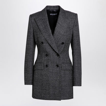 Dolce &amp; Gabbana Anthracite Grey Wool Tweed Double-Breasted Blazer Multicolor