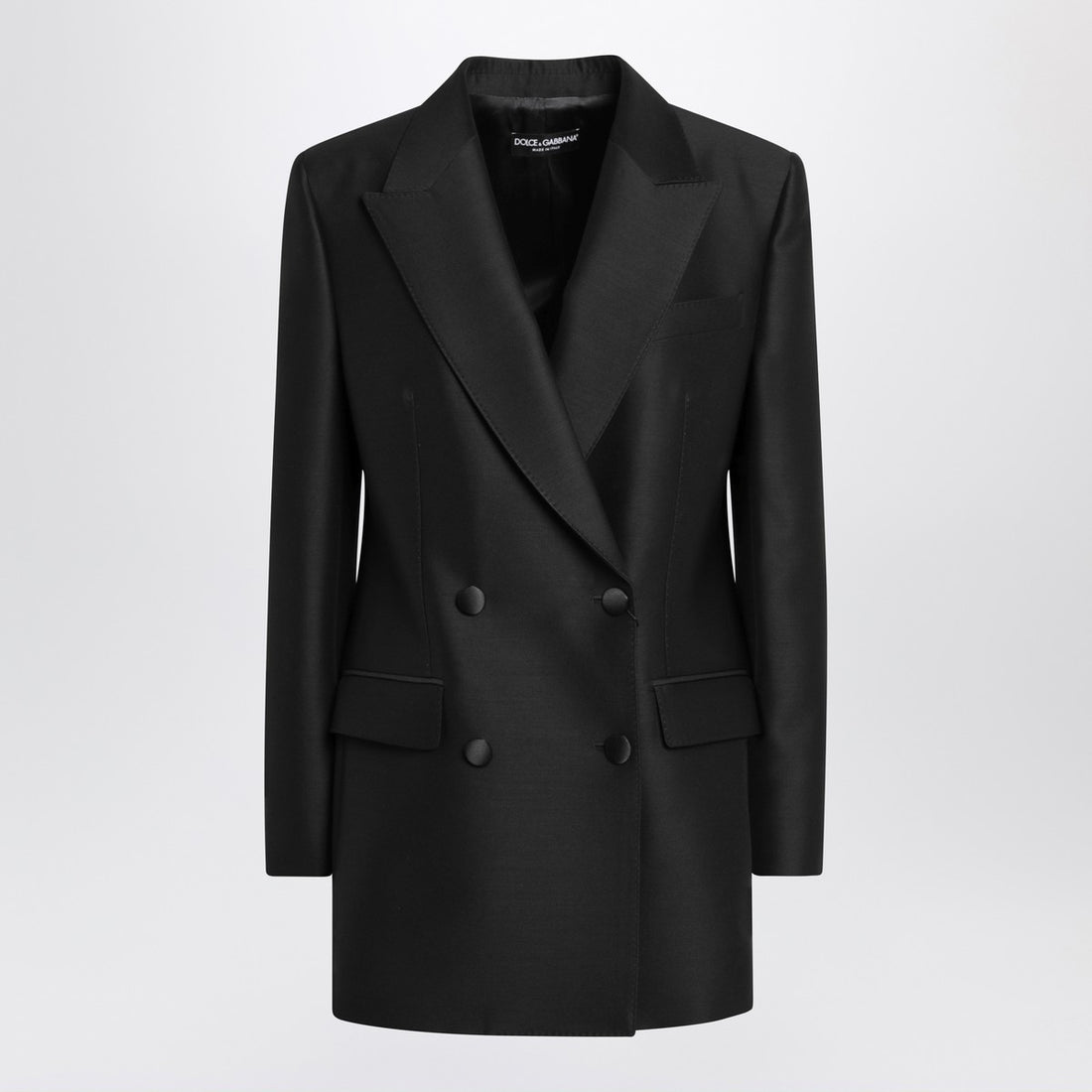 Dolce & Gabbana Black Double-Breasted Wool Jacket with Pointed Lapels Black