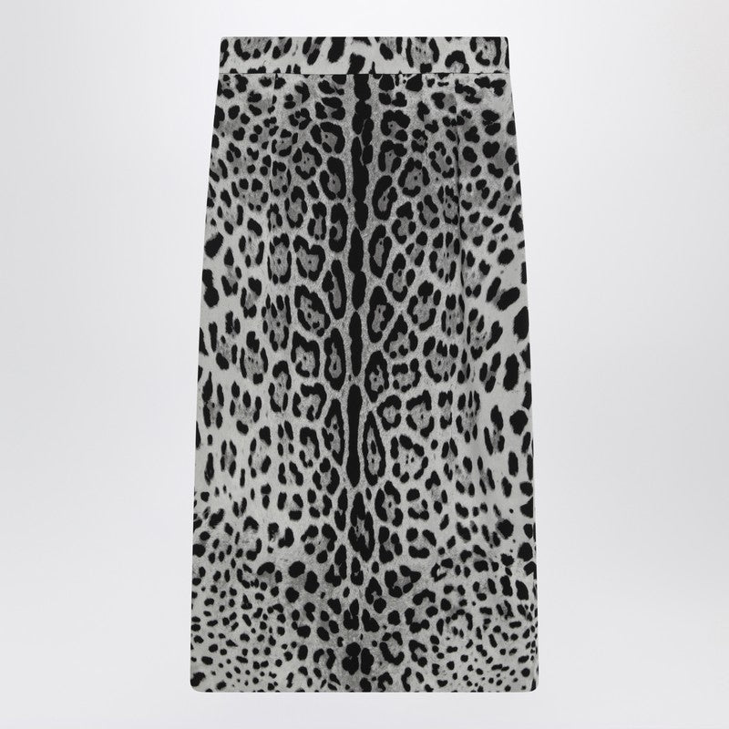 Dolce & Gabbana Leopard Print Stretch Silk Pencil Skirt Black