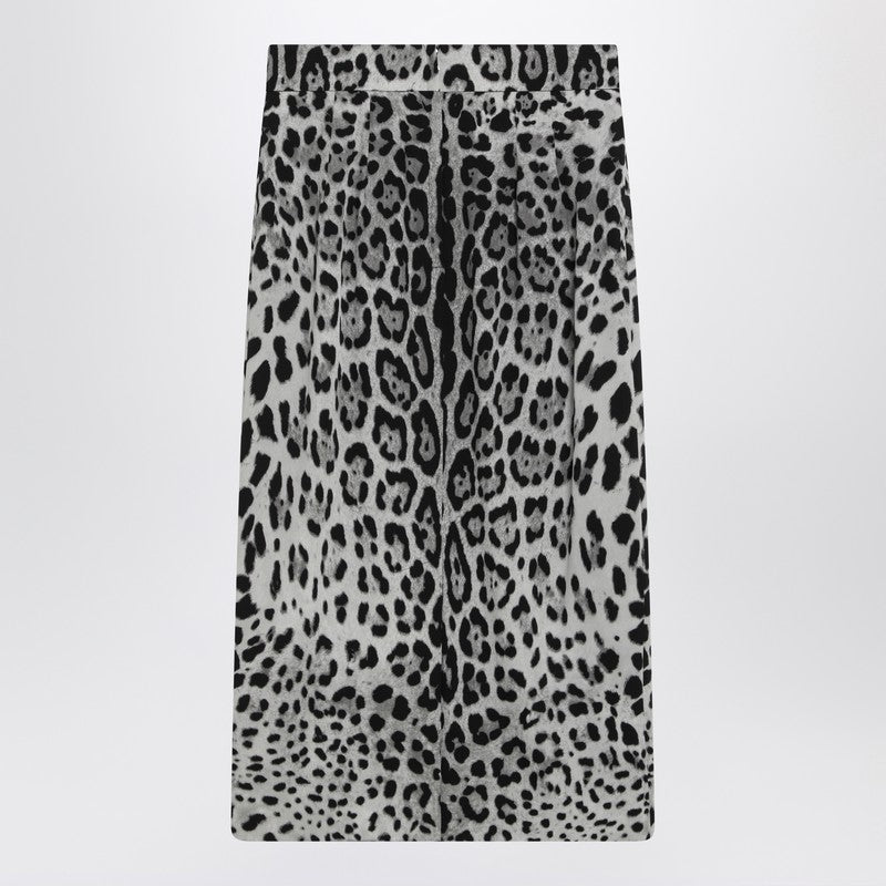 Dolce & Gabbana Leopard Print Stretch Silk Pencil Skirt Black