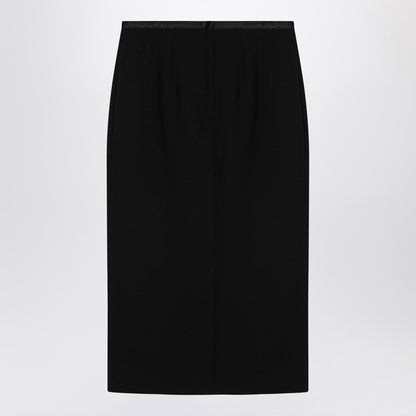 Dolce &amp; Gabbana Black Wool Crêpe Pencil Skirt with Satin Trim Black