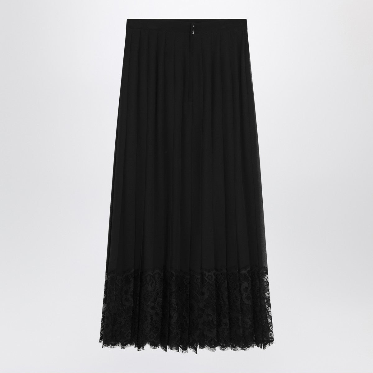 Dolce &amp; Gabbana Midi pleated chiffon and lace skirt black Black