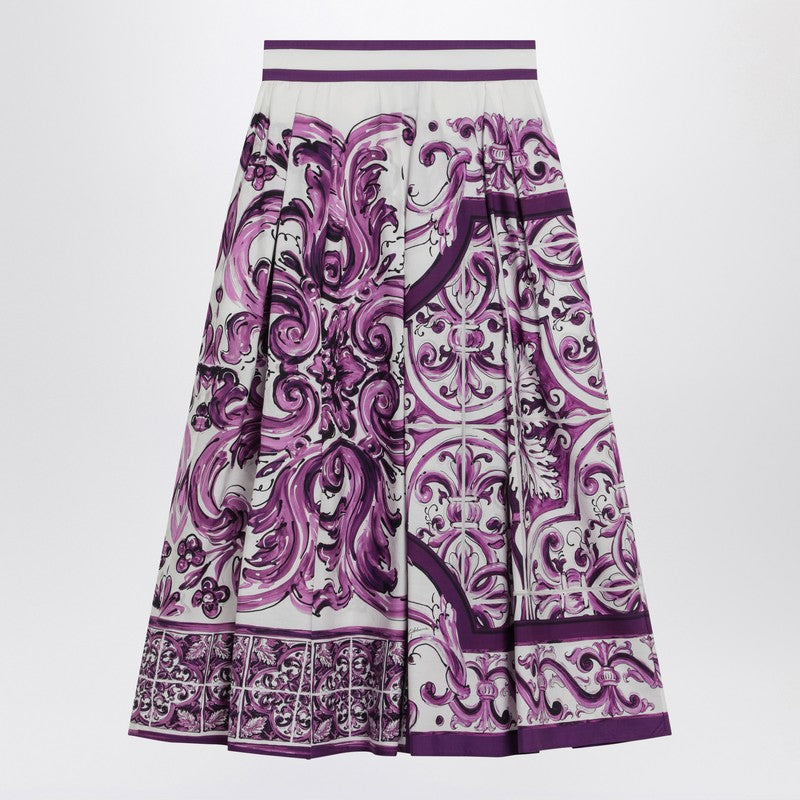 Dolce&amp;Gabbana Maiolica print skirt in poplin Purple 