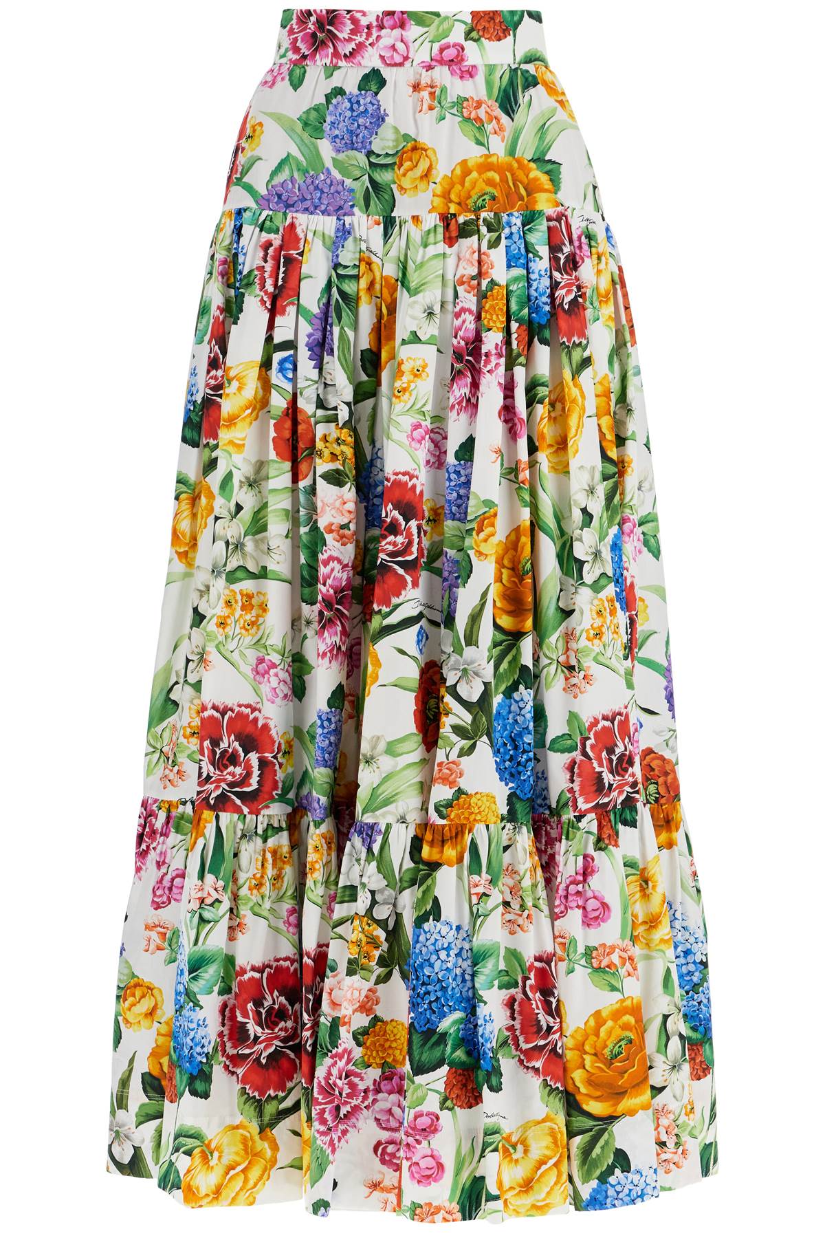 Dolce &amp; Gabbana maxi skirt with high waist in white cotton floral for spring summer