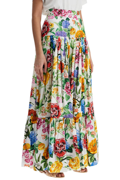 Dolce &amp; Gabbana maxi skirt with high waist in white cotton floral for spring summer