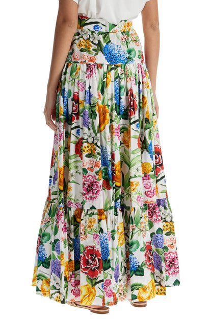 Dolce &amp; Gabbana maxi skirt with high waist in white cotton floral for spring summer