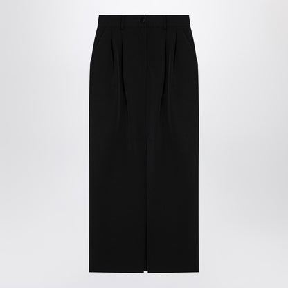 Dolce &amp; Gabbana Black Gabardine Wool Pencil Skirt Black