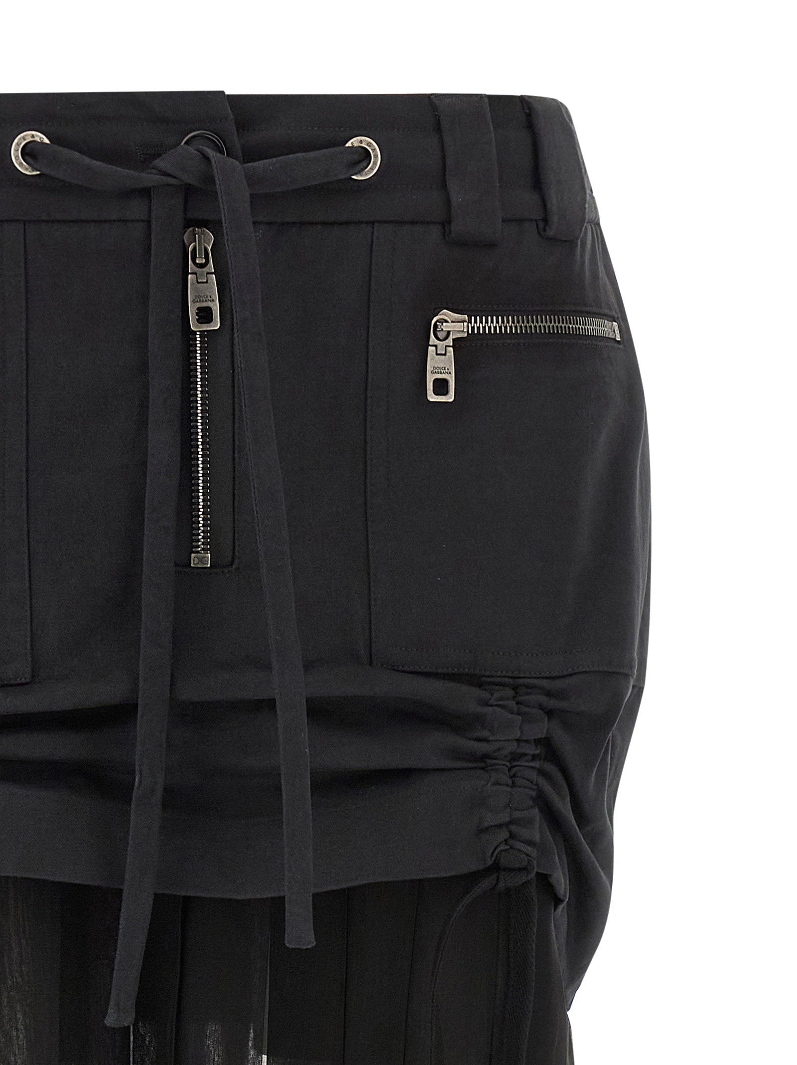 Dolce &amp; Gabbana Twill And Chiffon Skirt Black