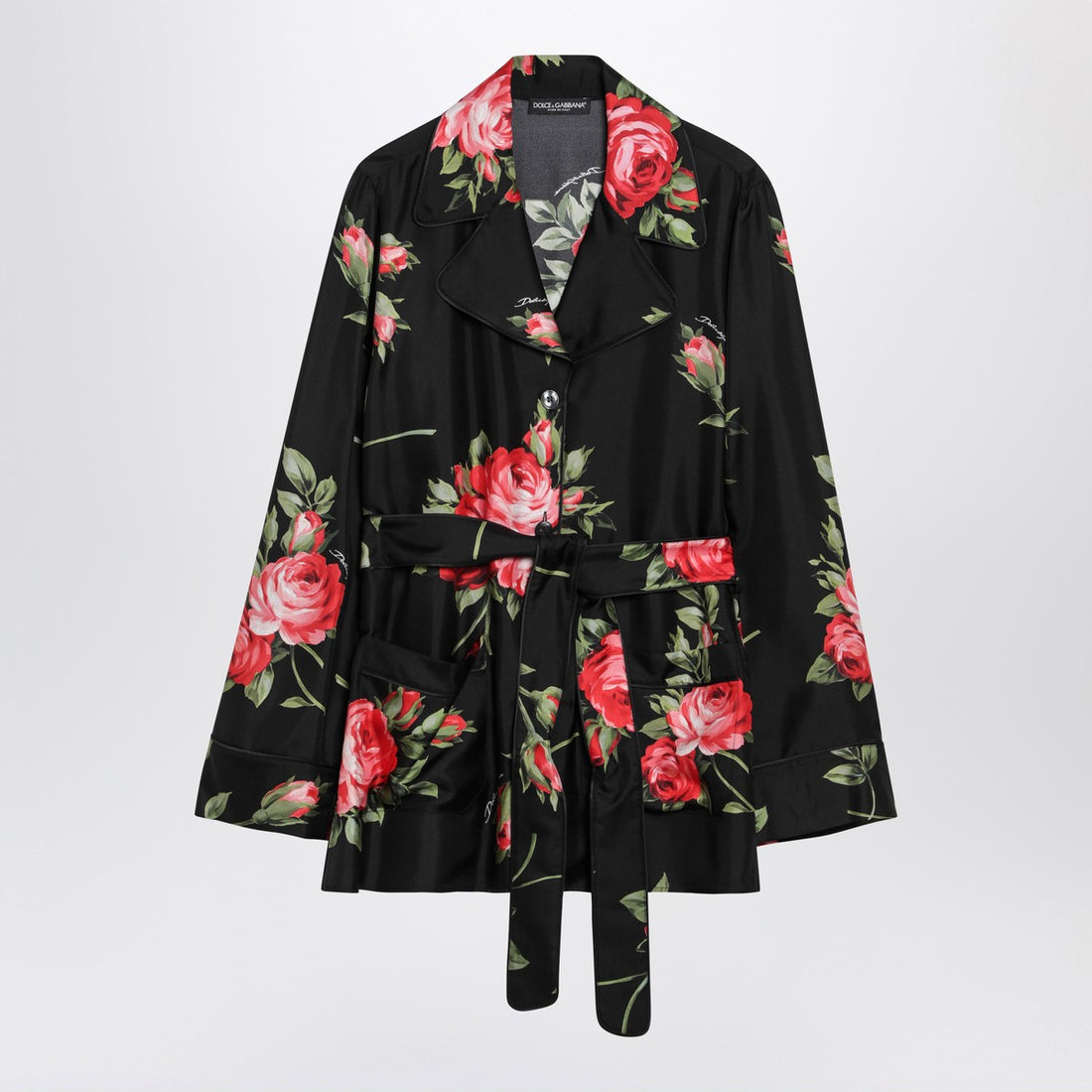 Dolce &amp; Gabbana Vanity Rose Print Silk Shirt Black