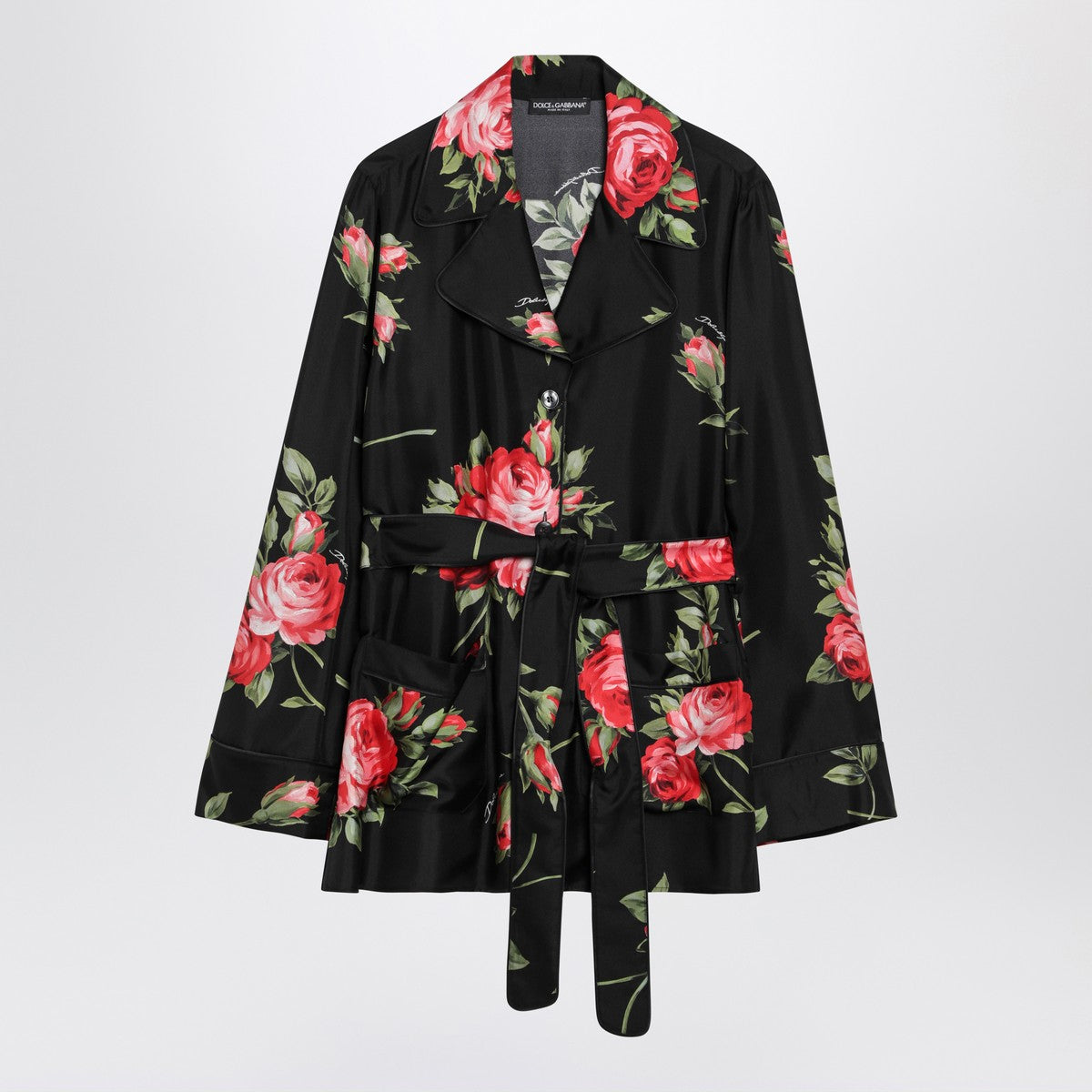Dolce &amp; Gabbana Vanity Rose Print Silk Shirt Black