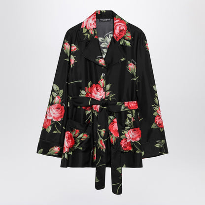 Dolce &amp; Gabbana Vanity Rose Print Silk Shirt Black