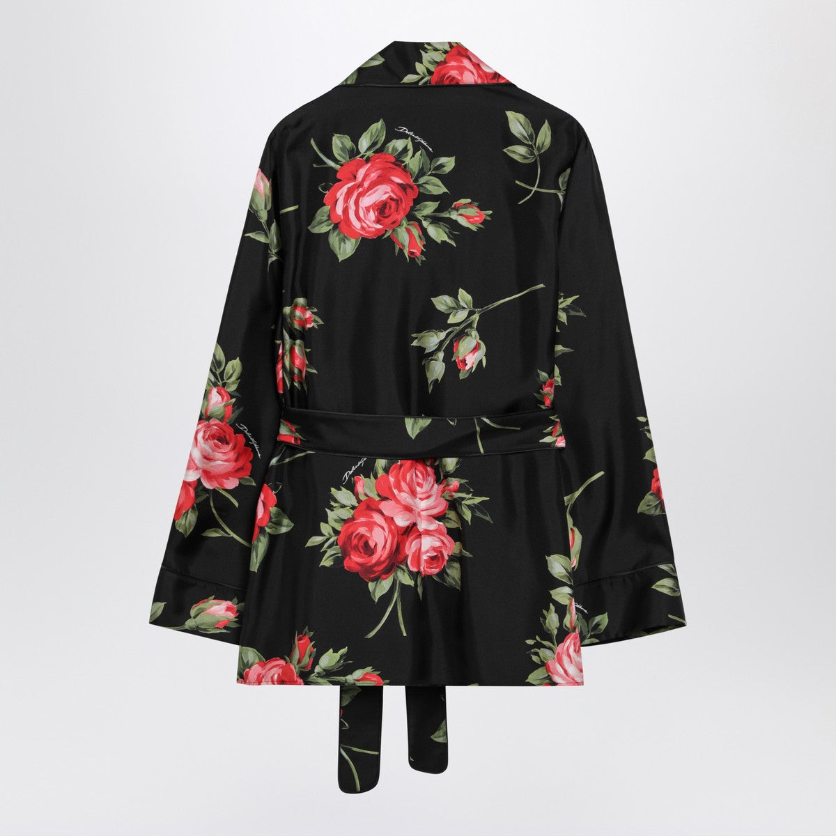 Dolce &amp; Gabbana Vanity Rose Print Silk Shirt Black