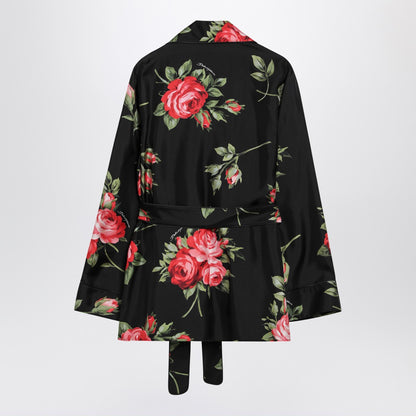 Dolce &amp; Gabbana Vanity Rose Print Silk Shirt Black