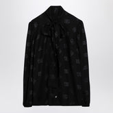Dolce & Gabbana Black Jacquard Silk Satin Shirt with DG Logo Black
