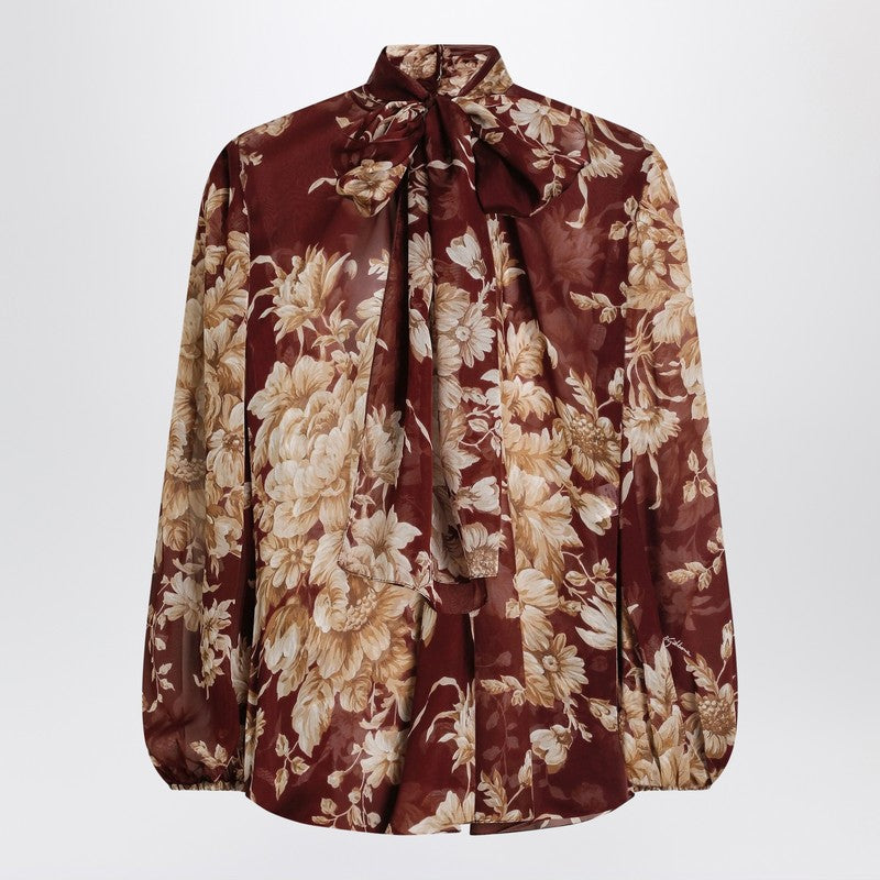 Dolce &amp; Gabbana Chiffon Rose-Print Silk Shirt With Scarf Detail Pink