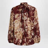 Dolce & Gabbana Chiffon Rose-Print Silk Shirt With Scarf Detail Pink