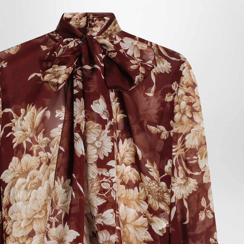 Dolce &amp; Gabbana Chiffon Rose-Print Silk Shirt With Scarf Detail Pink