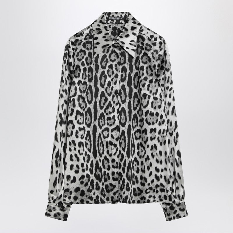 Dolce & Gabbana Leopard-print silk satin shirt in black