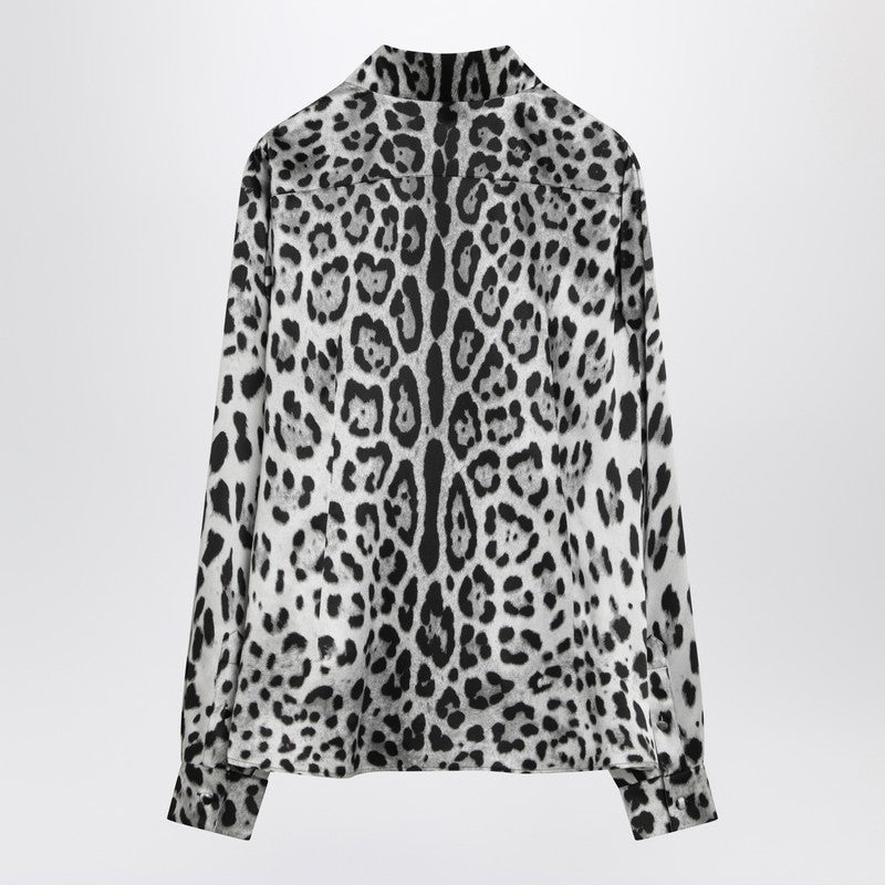 Dolce &amp; Gabbana Leopard-print silk satin shirt in black