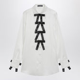 Dolce & Gabbana White Silk Shirt with Black Bow Detailing White