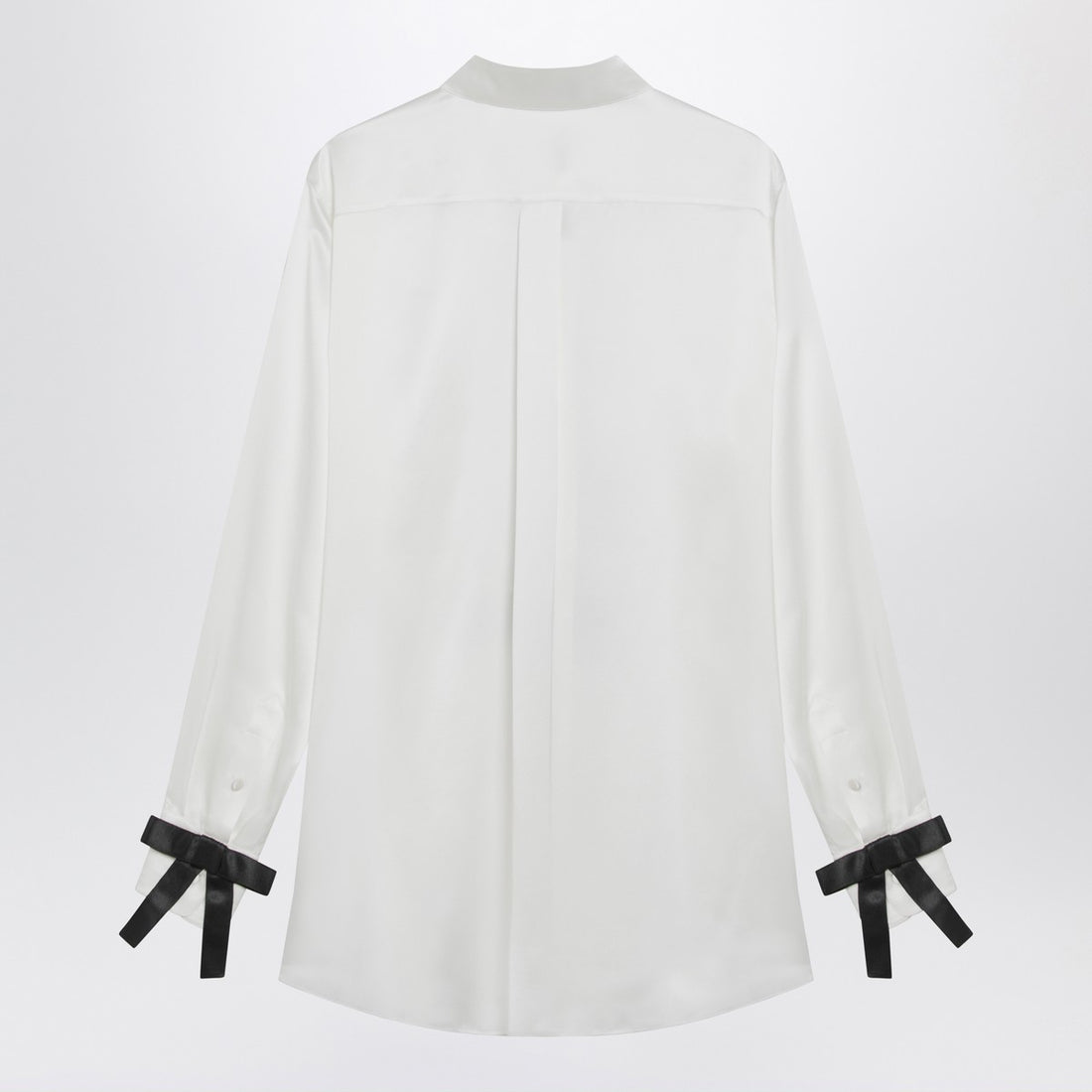 Dolce &amp; Gabbana White Silk Shirt with Black Bow Detailing White