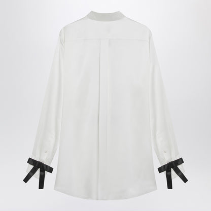 Dolce &amp; Gabbana White Silk Shirt with Black Bow Detailing White