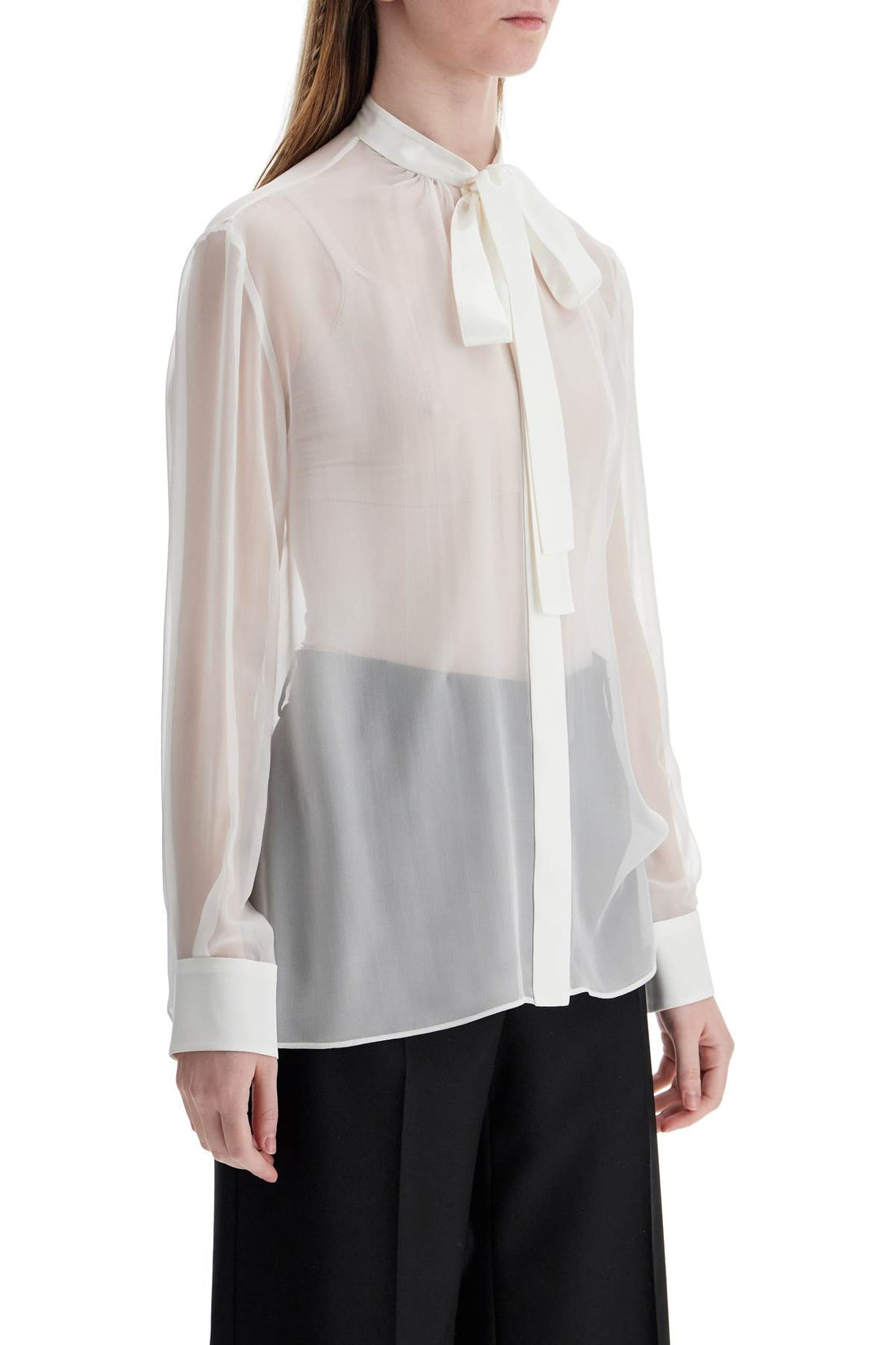 Dolce &amp; Gabbana optical white silk shirt with mandarin collar