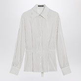 Dolce & Gabbana White Pinstriped Silk-Cotton Shirt with Belted Waist White