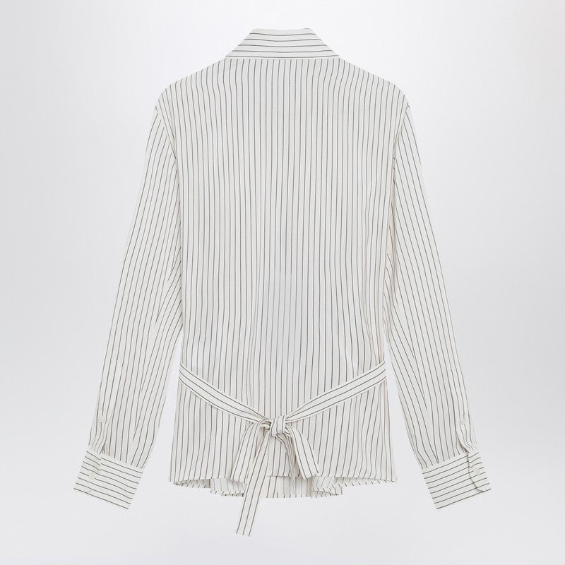 Dolce &amp; Gabbana White Pinstriped Silk-Cotton Shirt with Belted Waist White