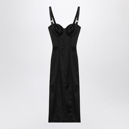 Dolce &amp; Gabbana Black Satin Corset Midi Dress Black